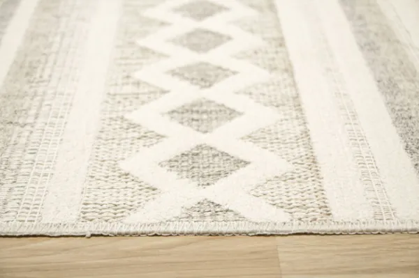 Koberec Cotton C102 Etno / kosoštvorce, krémový / sivý / béžový