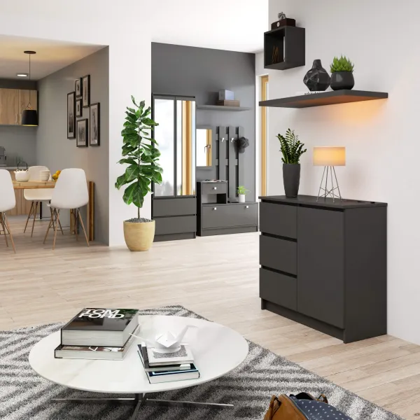 Ak furniture Komoda JERRY K 80 cm 1 dveře 3 zásuvky grafitově šedá