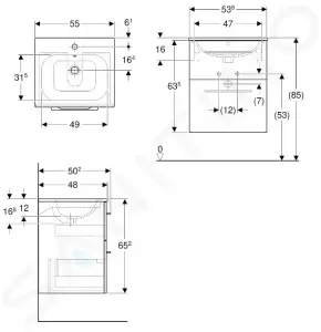 Geberit Selnova Square - Umývadlová skrinka 635x538x480 mm, s umývadlom, 2 zásuvky, lesklá biela 501.232.00.1