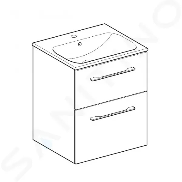 Geberit Selnova Square - Umývadlová skrinka 635x538x480 mm, s umývadlom, 2 zásuvky, lesklá biela 501.232.00.1