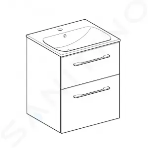 Geberit Selnova Square - Umývadlová skrinka 635x538x480 mm, s umývadlom, 2 zásuvky, lesklá biela 501.232.00.1