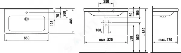 Jika Cubito - Umývadlo s prepadom, 850x485 mm, 1 otvor na batériu, biela H8104260001041