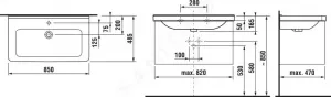 Jika Cubito - Umývadlo s prepadom, 850x485 mm, 1 otvor na batériu, biela H8104260001041