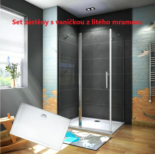 H K - Obdĺžnikový sprchovací kút MELODY B5 90x70 cm s jednokrídlovými dverami s pevnou stenou vrátane sprchovej vaničky z liateho mramoru SE-MELODYB59070/THOR-9070