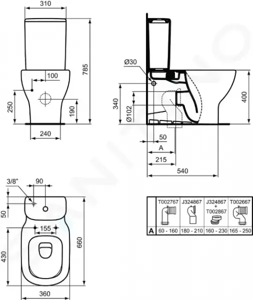 Ideal Standard Tesi - Kombi WC s AQUABLADE®, biela T008201