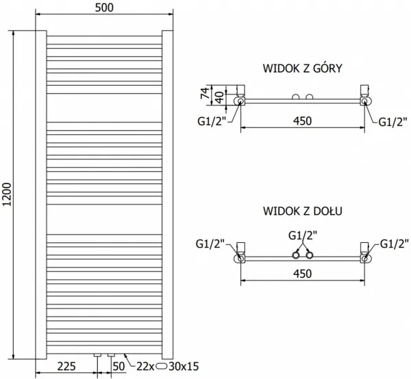MEXEN - Hades vykurovací rebrík/radiátor 1200 x 500 mm, 444 W, zlatá W104-1200-500-00-50