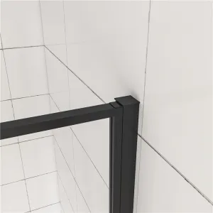 H K - Štvorcový sprchovací kút BLACK SAFIR R101, 100x100, s dvomi jednokrídlovými dverami s pevnou stenou, rohový vstup SE-BLACKSAFIRR101