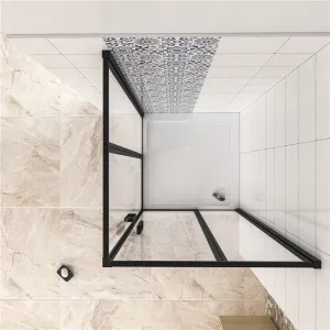 H K - Štvorcový sprchovací kút BLACK SAFIR R101, 100x100, s dvomi jednokrídlovými dverami s pevnou stenou, rohový vstup SE-BLACKSAFIRR101
