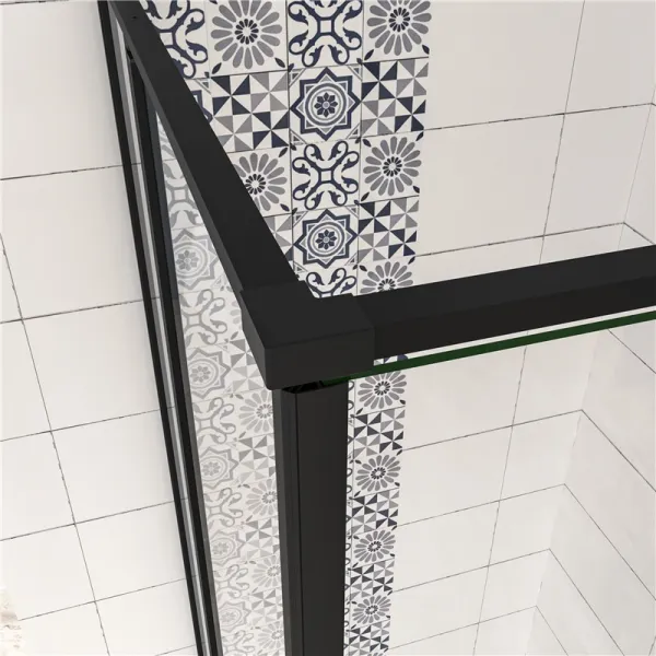 H K - Štvorcový sprchovací kút BLACK SAFIR R101, 100x100, s dvomi jednokrídlovými dverami s pevnou stenou, rohový vstup SE-BLACKSAFIRR101