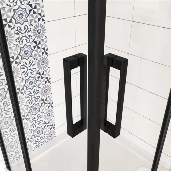 H K - Štvorcový sprchovací kút BLACK SAFIR R101, 100x100, s dvomi jednokrídlovými dverami s pevnou stenou, rohový vstup SE-BLACKSAFIRR101