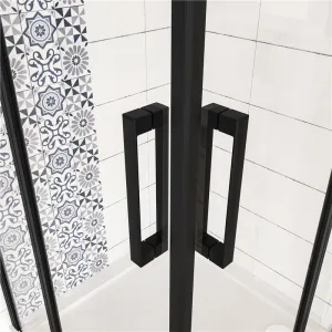 H K - Štvorcový sprchovací kút BLACK SAFIR R101, 100x100, s dvomi jednokrídlovými dverami s pevnou stenou, rohový vstup SE-BLACKSAFIRR101