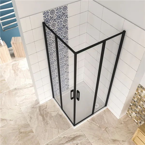 H K - Štvorcový sprchovací kút BLACK SAFIR R101, 100x100, s dvomi jednokrídlovými dverami s pevnou stenou, rohový vstup SE-BLACKSAFIRR101