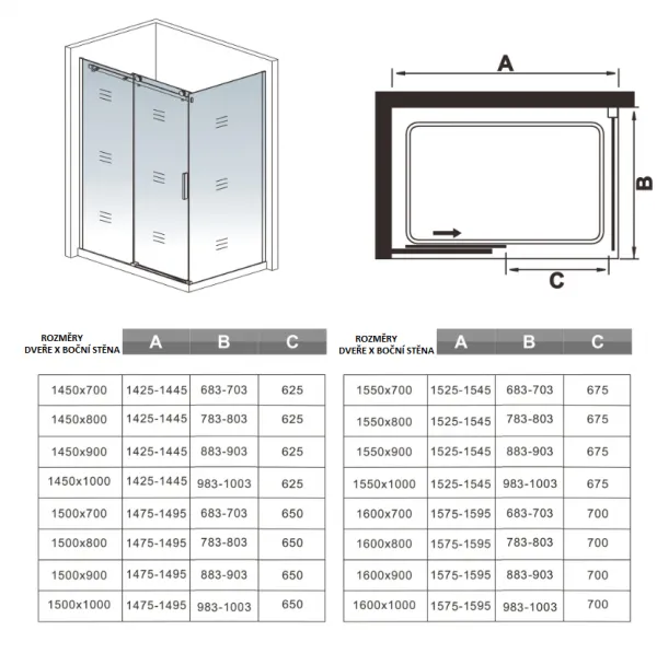 H K - Sprchovací kút DIAMOND 140x80cm L / P variant SE- DIAMOND14080