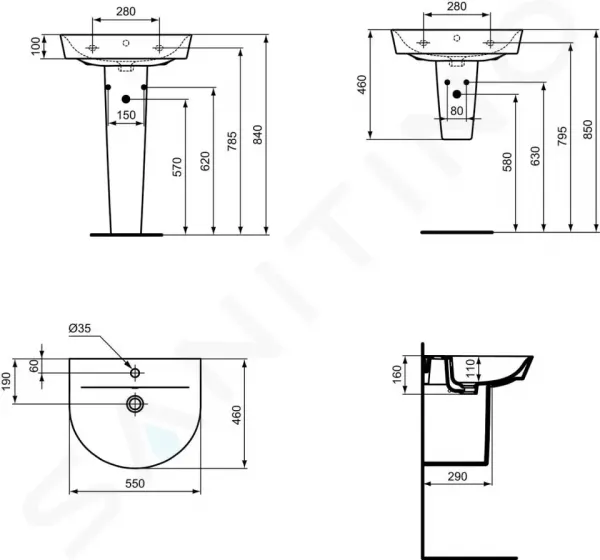 Ideal Standard Connect Air - Umývadlo ARC 550x460 mm, s prepadom, biela E069801