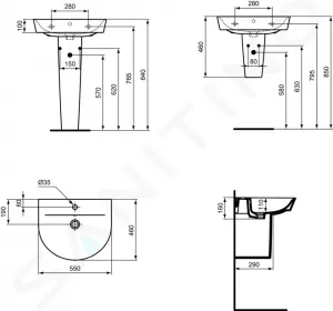 Ideal Standard Connect Air - Umývadlo ARC 550x460 mm, s prepadom, biela E069801