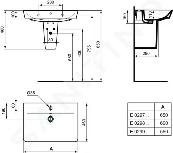 Ideal Standard Connect Air - Umývadlo CUBE 600x460 mm, s prepadom, biela E029801