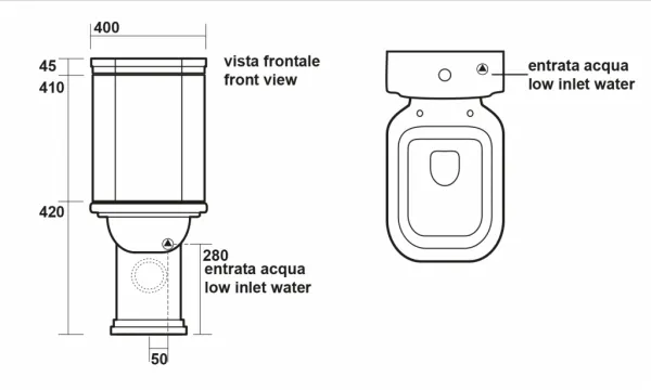 KERASAN - WALDORF WC kombi misa 40x68cm, spodný/zadný odpad, biela 411701