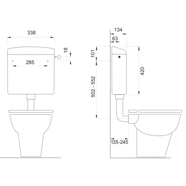 SAPHO - WC kombi, dvojtlačítko 4,5/6l, zadný odpad, biela TP3306