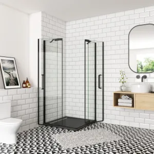 H K - Sprchovací kút AIRLINE BLACK R908, 90x80, s dvoma jednokrídlovými dverami s pevnou stenou, rohový vstup SE-AIRLINEBLACKR908