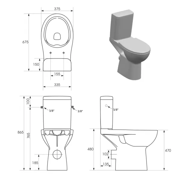 SAPHO - HANDICAP WC kombi zvýšené sedadlo s elektronickým bidetom BLOOMING EKO PLUS, Rimless, zadný odpad, biela NB-1160D-1