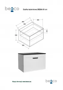 BESCO - Spodná skrinka DEXA biela matná - Farba - Biela, Madlá - Čierna, Rozmer A - 60 cm, Rozmer B - 50 cm, Rozmer C - 40 cm NASUD654BC
