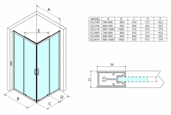 GELCO - SIGMA SIMPLY štvorcová sprchová zástena 900x900 rohový vstup, číre sklo GS2190GS2190
