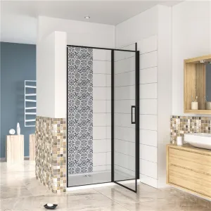 H K - Sprchové dvere BLACK SAFIR B5 100, jednokrídlové s pevnou stenou 99-101 x 185 cm SE-BLACKSAFIRB5100