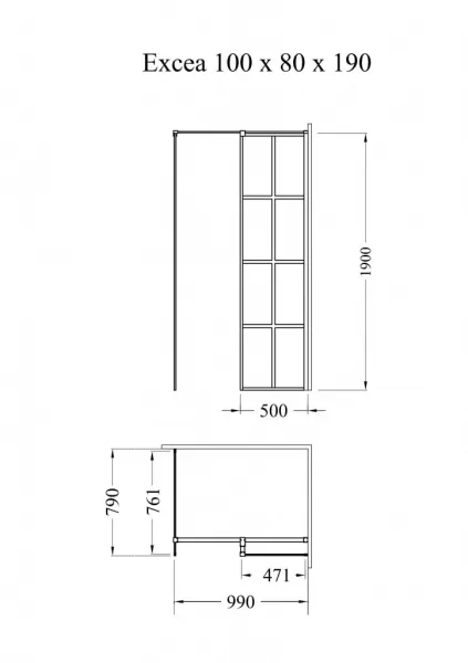 BESCO - Walk-in sprchová zástena EXCEA - FARBA rámu - Čierna, Rozmer A - 100, Rozmer B - 80, Rozmer C - 190, Smer zatvárania - Univerzálne Ľavé / Pravé, Výplň - Číre bezpečnostné sklo - 8 mm BCEXCEA8010