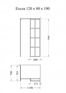 BESCO - Walk-in sprchová zástena EXCEA - FARBA rámu - Čierna, Rozmer A - 120, Rozmer B - 80, Rozmer C - 190, Smer zatvárania - Univerzálne Ľavé / Pravé, Výplň - Číre bezpečnostné sklo - 8 mm BCEXCEA8012