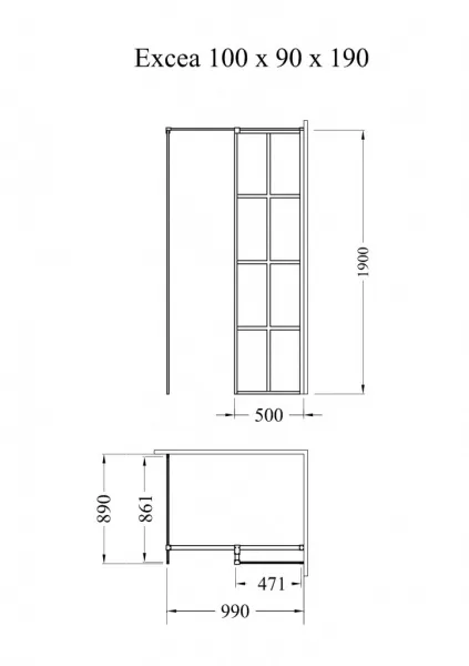 BESCO - Walk-in sprchová zástena EXCEA - FARBA rámu - Čierna, Rozmer A - 100, Rozmer B - 90, Rozmer C - 190, Smer zatvárania - Univerzálne Ľavé / Pravé, Výplň - Číre bezpečnostné sklo - 8 mm BCEXCEA9010