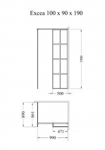 BESCO - Walk-in sprchová zástena EXCEA - FARBA rámu - Čierna, Rozmer A - 100, Rozmer B - 90, Rozmer C - 190, Smer zatvárania - Univerzálne Ľavé / Pravé, Výplň - Číre bezpečnostné sklo - 8 mm BCEXCEA9010