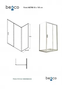 BESCO - Bočný panel ACTIS - FARBA rámu - Chróm / Leštený hliník (ALU), Rozmer A - 90, Rozmer C - 195, Smer zatvárania - Univerzálne Ľavé / Pravé, Výplň - Číre bezpečnostné sklo - 8 mm BCACT90PSCC