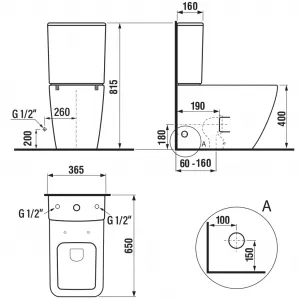 SAPHO - PORTO RIMLESS WC kombi, spodný/zadný odpad, biela PC102WR