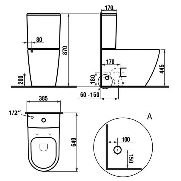 SAPHO - TURKU WC kombi, zvýšené sedenie, Rimless, spodný/zadný odpad, biela PC104WR