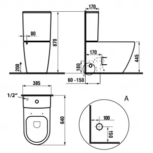 SAPHO - TURKU WC kombi, zvýšené sedenie, Rimless, spodný/zadný odpad, biela PC104WR