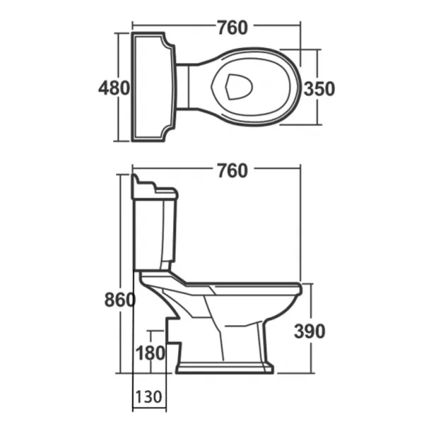 AQUALINE - ANTIK WC kombi misa, 35x72cm, zadný odpad, biela AK107-432