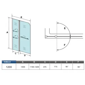 H K - Vaňová zástena s pevnou stenou V2 120 cm, číre sklo, oblý roh SE-V2120OSET