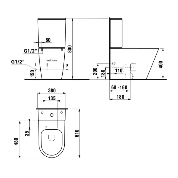 SAPHO - PACO WC kombi, Rimless, spodný/zadný odpad, bílá PC1012WR