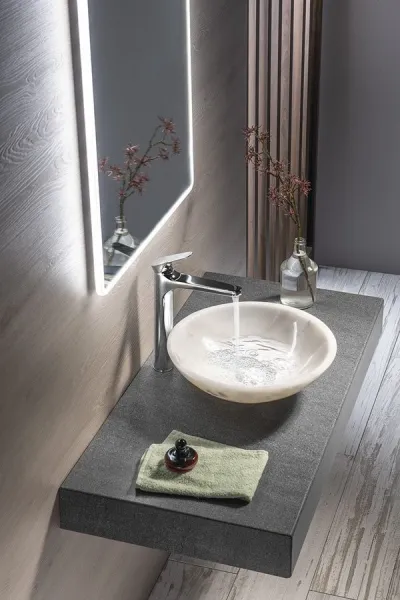 SAPHO - BLOK kamenné umývadlo priemer 40cm, leštený biely mramor 2401-34