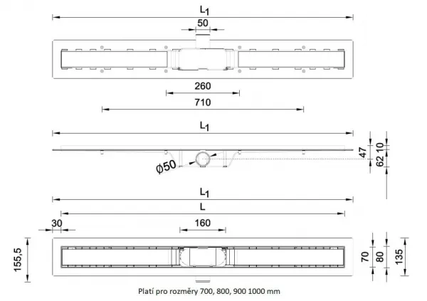 HOPA - Odtokový žľab Standardline MEDIUM - Dĺžka - 100 OLPZLABST99
