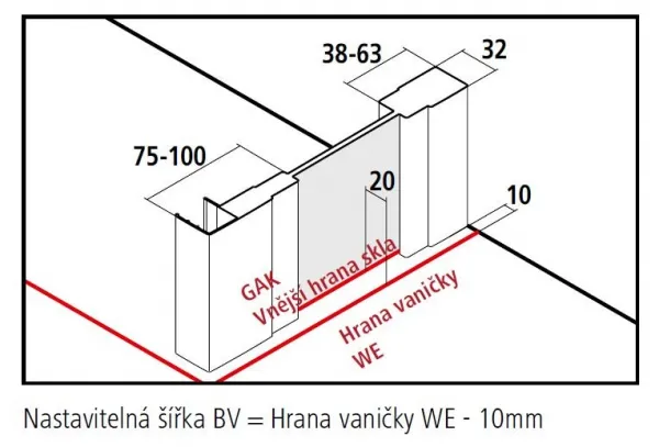 KERMI - Cada XS strieborná lesk bočná stena 1000/2000 číre sklo s CadaClean CKTWD10020VPK CKTWD10020VPK