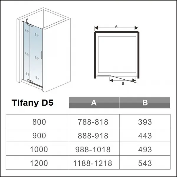 H K - Sprchové dvere Tifany B5 80 jednokrídlové s pevnou stenou 79-82 x 200, varianta ľavá SE-TIFANYB580SET-13