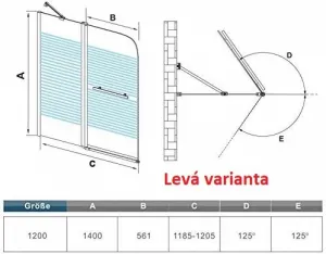 H K - Vaňová zástena S2 STRIPE 120x140cm - dvojdielna sklopná, číre sklo so vzorom, varianta pravá SE-S2STRIPE-12