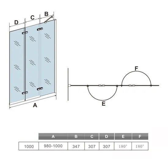 H K - Vaňová zástena S3 CLEAR 100x140cm - trojdielna sklopná, číre sklo SE-S3CLEAR100