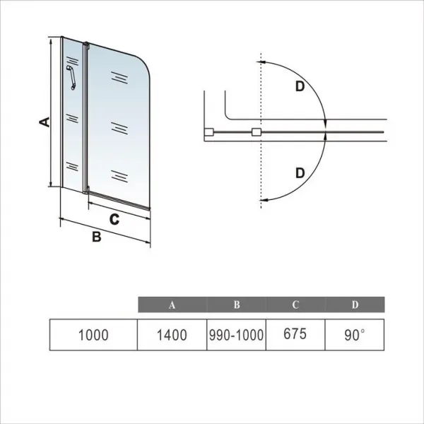 H K - Vaňová zástena s pevnou stenou V22 100 cm, číre sklo SE-V22100