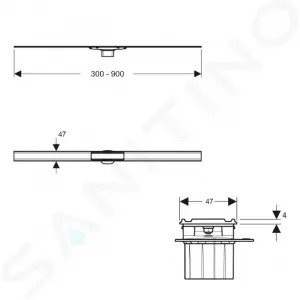 Geberit CleanLine - Sprchový kanálik z nehrdzavejúcej ocele, 300-900 mm, na tenké obklady 154.458.00.1