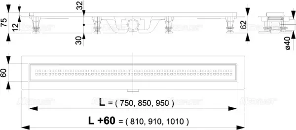 Alcadrain Podlahový žľab s okrajom pre perforovaný rošt APZ9-950M APZ9-950M