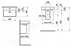 Laufen Pro S - Umývadielko, 450 mm x 340 mm, 1 otvor na batériu, biela H8159610001041
