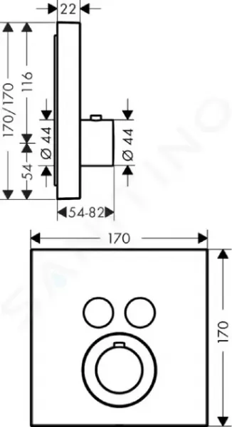 Axor Shower Select Square - podomietkový termostat pre 2 spotrebiče, chróm 36715000