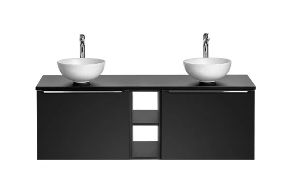 Comad Závěsná skříňka SantaFe Domi s deskou a umyvadly 140 cm černá